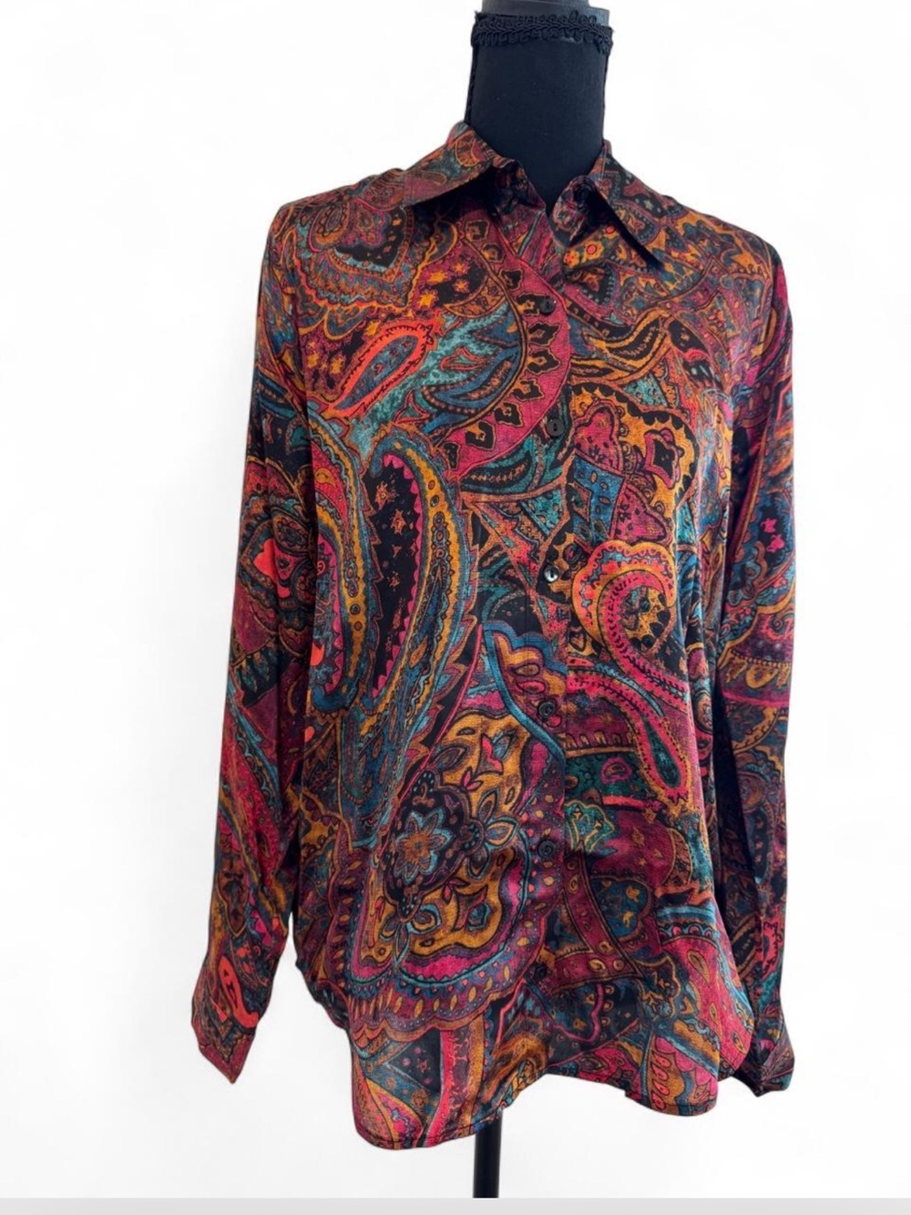 NWT, L’agence XS, Women's Multicolor silk Paisley Button-Up long sleeve Blouse